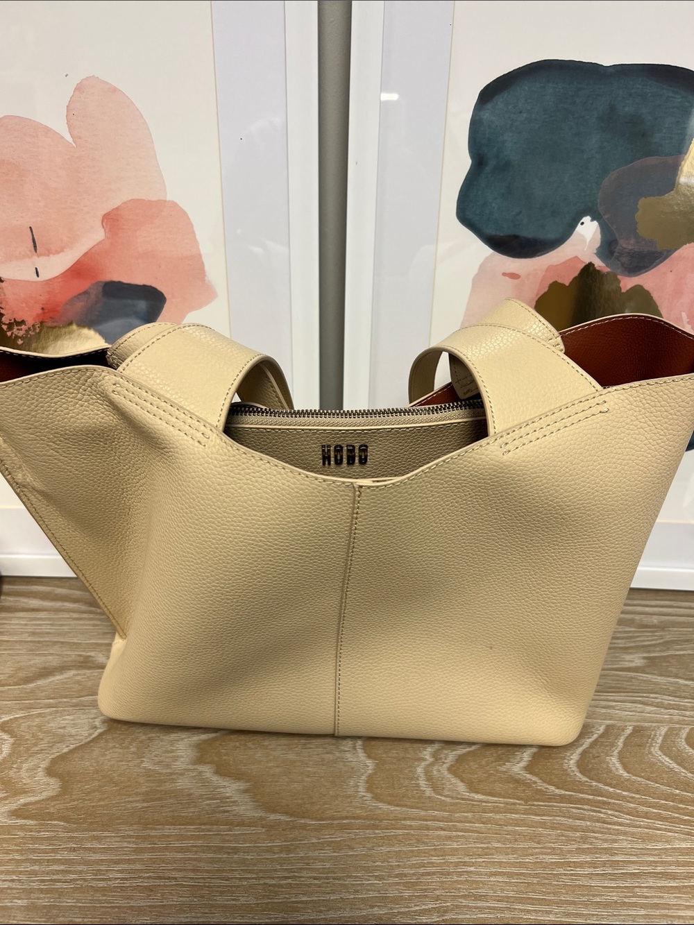 HOBO Cream Pebbled Leather Tote